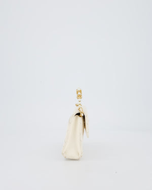 Chanel Wallet On Chain in White Quilted Lambskin Leather with Gold Hardware and Pearl and Logo Top Handle