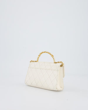 Chanel Wallet On Chain in White Quilted Lambskin Leather with Gold Hardware and Pearl and Logo Top Handle