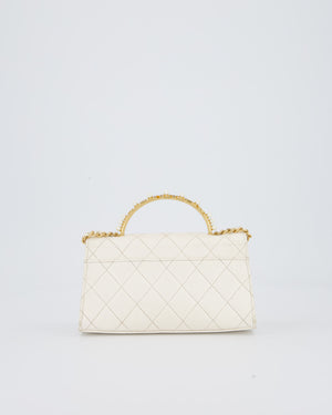Chanel Wallet On Chain in White Quilted Lambskin Leather with Gold Hardware and Pearl and Logo Top Handle