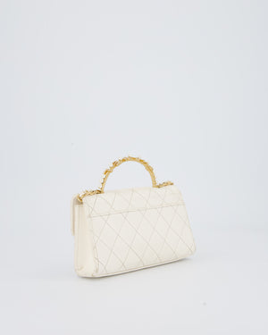 Chanel Wallet On Chain in White Quilted Lambskin Leather with Gold Hardware and Pearl and Logo Top Handle