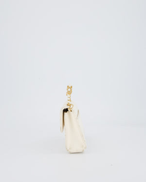 Chanel Wallet On Chain in White Quilted Lambskin Leather with Gold Hardware and Pearl and Logo Top Handle