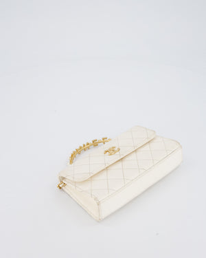Chanel Wallet On Chain in White Quilted Lambskin Leather with Gold Hardware and Pearl and Logo Top Handle