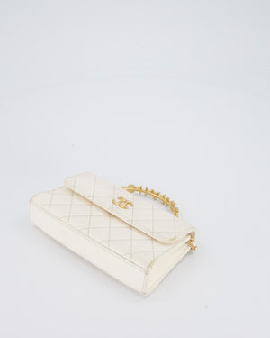 Chanel Wallet On Chain in White Quilted Lambskin Leather with Gold Hardware and Pearl and Logo Top Handle