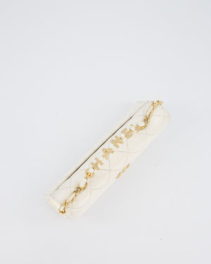 Chanel Wallet On Chain in White Quilted Lambskin Leather with Gold Hardware and Pearl and Logo Top Handle