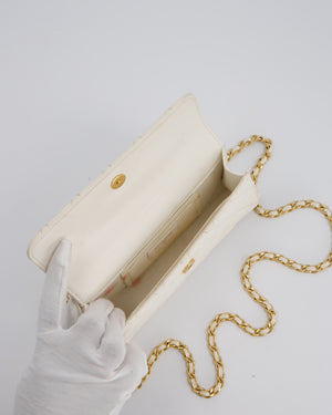 Chanel Wallet On Chain in White Quilted Lambskin Leather with Gold Hardware and Pearl and Logo Top Handle