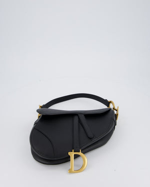 Christian Dior Black Medium Saddle Bag in Grain Calfskin Leather with Antique Gold Hardware
