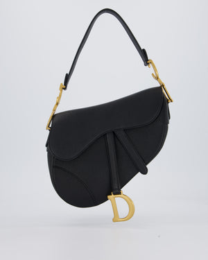 Christian Dior Black Medium Saddle Bag in Grain Calfskin Leather with Antique Gold Hardware