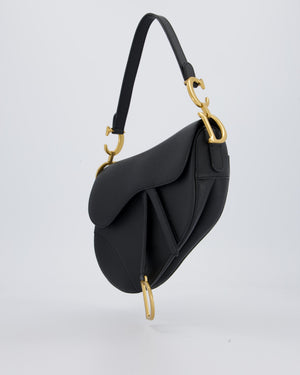 Christian Dior Black Medium Saddle Bag in Grain Calfskin Leather with Antique Gold Hardware