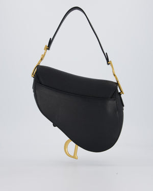 Christian Dior Black Medium Saddle Bag in Grain Calfskin Leather with Antique Gold Hardware