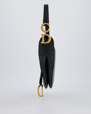 Christian Dior Black Medium Saddle Bag in Grain Calfskin Leather with Antique Gold Hardware
