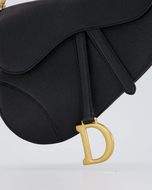 Christian Dior Black Medium Saddle Bag in Grain Calfskin Leather with Antique Gold Hardware