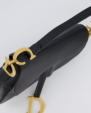 Christian Dior Black Medium Saddle Bag in Grain Calfskin Leather with Antique Gold Hardware