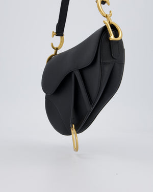 Christian Dior Black Medium Saddle Bag in Grain Calfskin Leather with Antique Gold Hardware