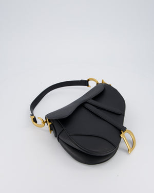 Christian Dior Black Medium Saddle Bag in Grain Calfskin Leather with Antique Gold Hardware