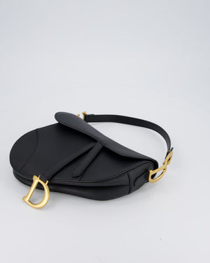 Christian Dior Black Medium Saddle Bag in Grain Calfskin Leather with Antique Gold Hardware