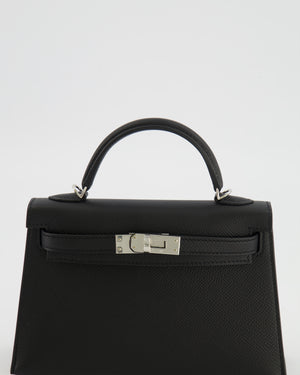 Hermès Mini Kelly II Bag in Noir Epsom Leather with Palladium Hardware
