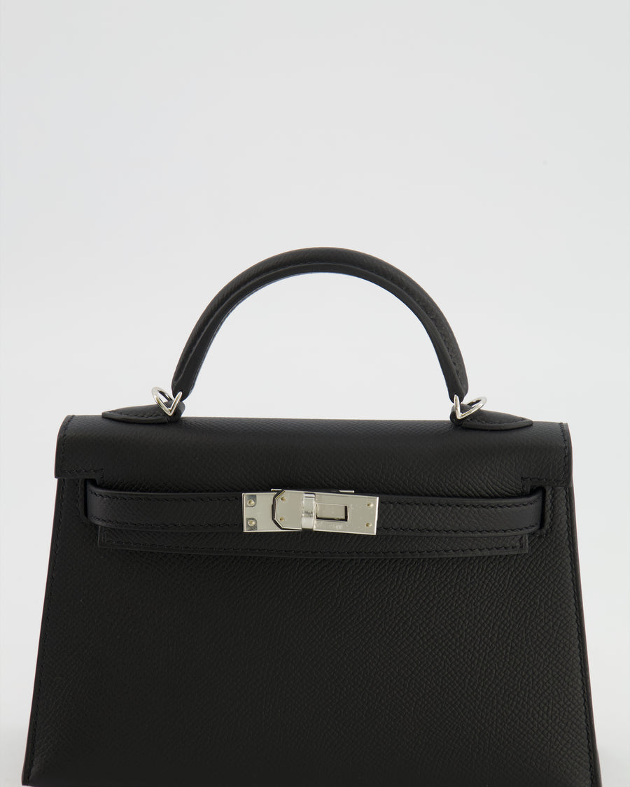 Hermès Mini Kelly II Bag in Noir Epsom Leather with Palladium Hardware