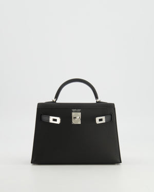 Hermès Mini Kelly II Bag in Noir Epsom Leather with Palladium Hardware
