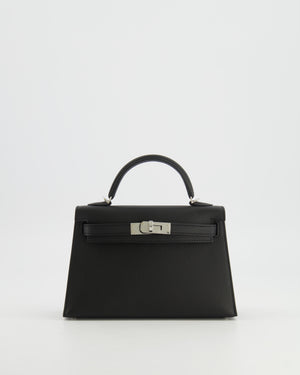 Hermès Mini Kelly II Bag in Noir Epsom Leather with Palladium Hardware