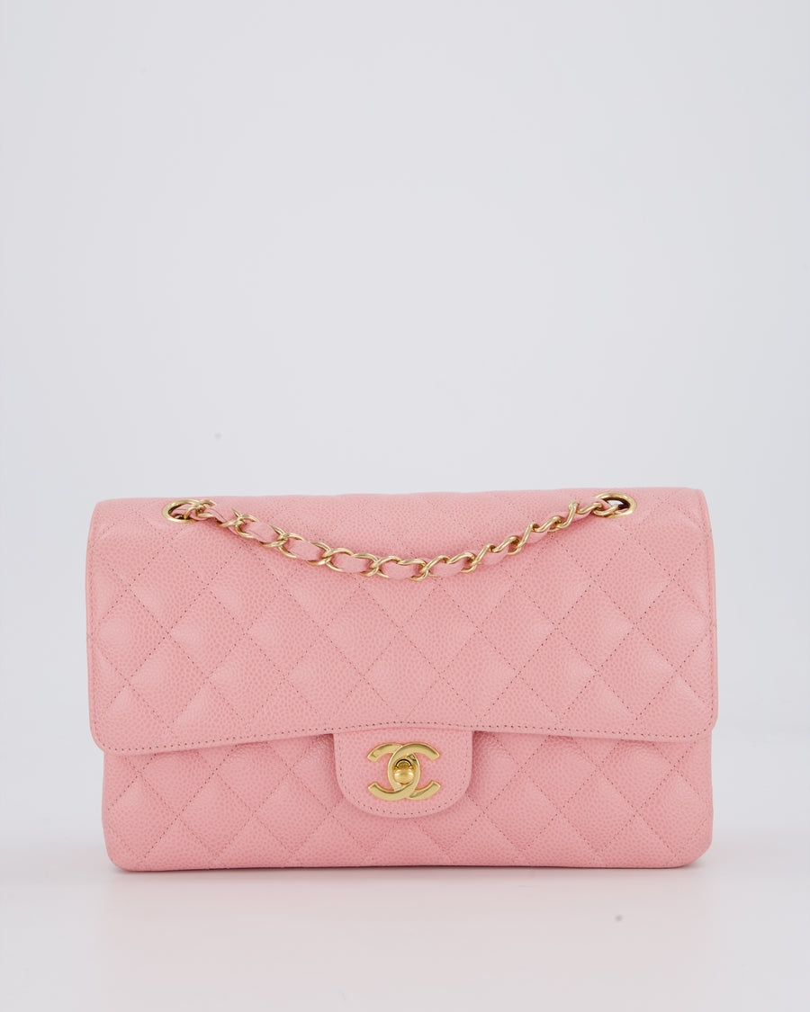 Chanel Bubblegum Pink Vintage Classic Medium Double Flap Bag in Caviar Leather with 24K Gold Hardware