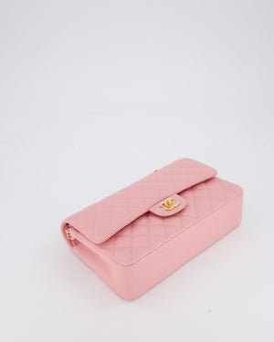 Chanel Bubblegum Pink Vintage Classic Medium Double Flap Bag in Caviar Leather with 24K Gold Hardware