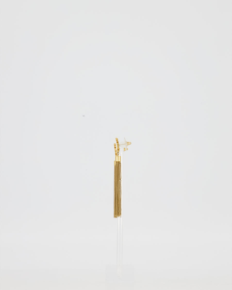 Saint Laurent Gold YSL Logo Pendant Earrings
