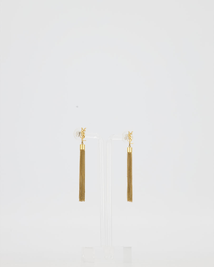 Saint Laurent Gold YSL Logo Pendant Earrings