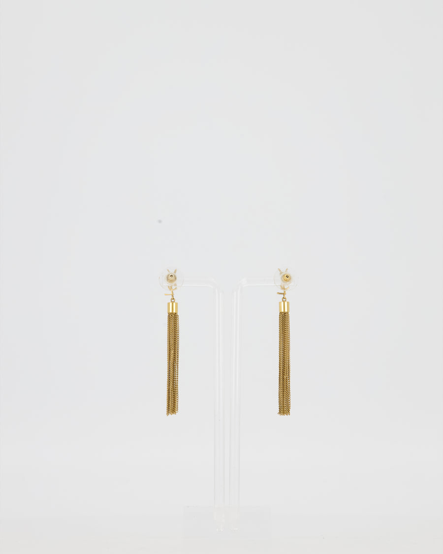 Saint Laurent Gold YSL Logo Pendant Earrings