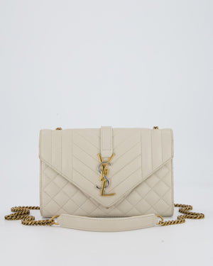 Saint Laurent Beige Envelope Small Bag in Lambskin Leather With Mixed Hardware