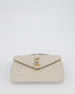 Saint Laurent Beige Envelope Small Bag in Lambskin Leather With Mixed Hardware