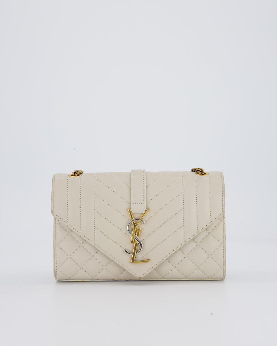 Saint Laurent Beige Envelope Small Bag in Lambskin Leather With Mixed Hardware