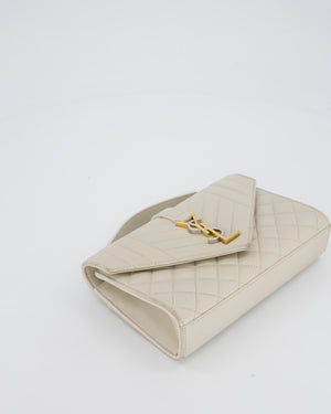 Saint Laurent Beige Envelope Small Bag in Lambskin Leather With Mixed Hardware