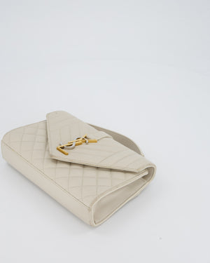 Saint Laurent Beige Envelope Small Bag in Lambskin Leather With Mixed Hardware