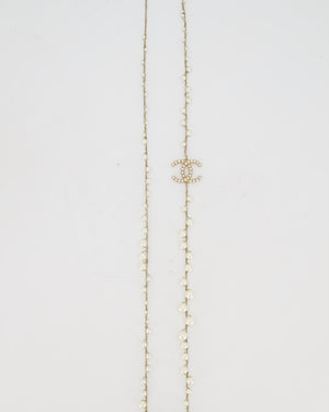 Chanel Gold With Pearls Long Necklace With CC Pearls Logo Details