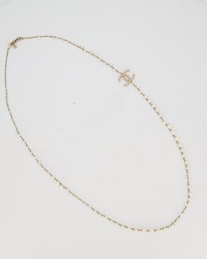 Chanel Gold With Pearls Long Necklace With CC Pearls Logo Details