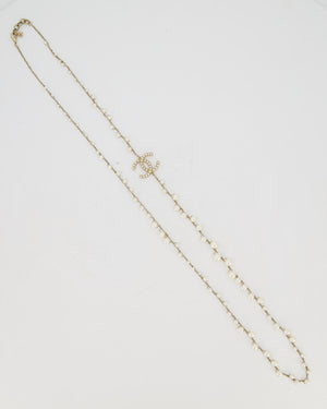 Chanel Gold With Pearls Long Necklace With CC Pearls Logo Details