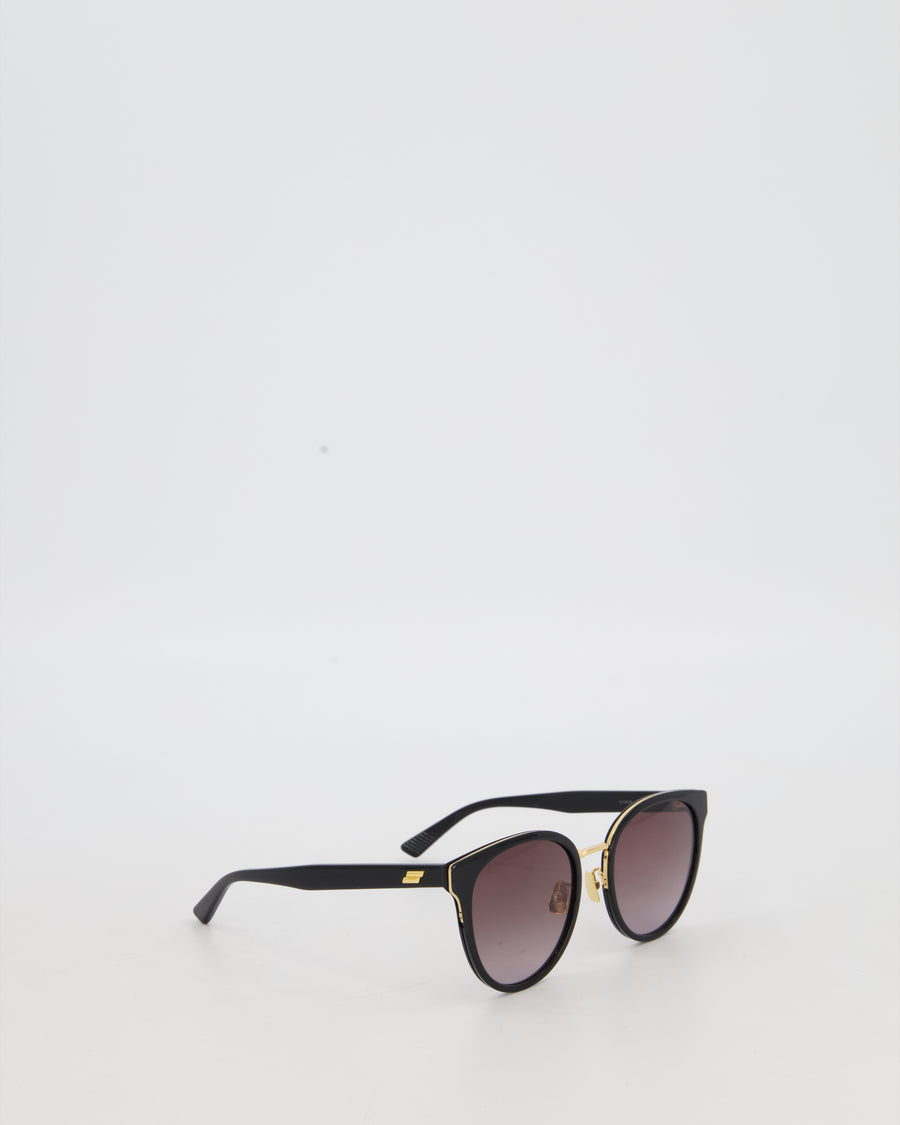 Bottega Veneta Black and Gold Hardware Sunglasses With Small Engraved Logo Detail