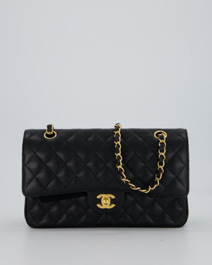 Chanel Black Classic Medium Double Flap Bag in Caviar Leather with Gold Hardware