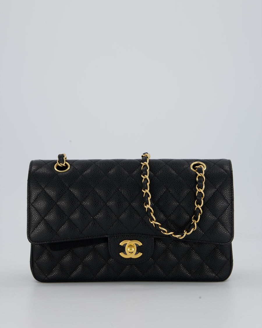Chanel Black Classic Medium Double Flap Bag in Caviar Leather with Gold Hardware