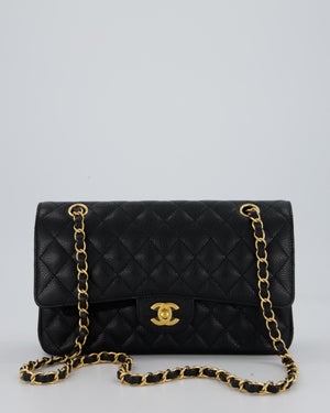 Chanel Black Classic Medium Double Flap Bag in Caviar Leather with Gold Hardware