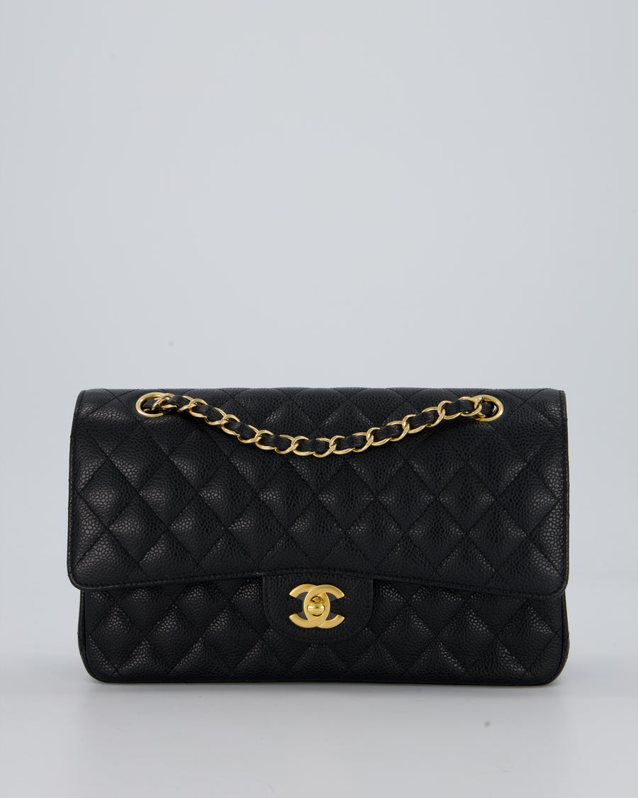 Chanel Black Classic Medium Double Flap Bag in Caviar Leather with Gold Hardware
