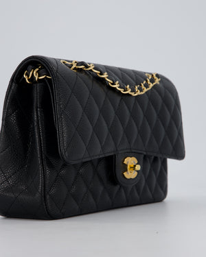 Chanel Black Classic Medium Double Flap Bag in Caviar Leather with Gold Hardware