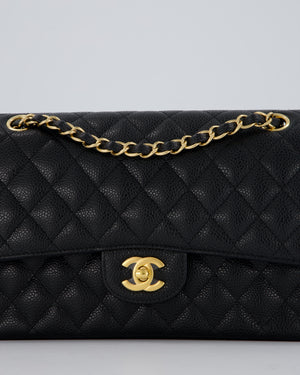 Chanel Black Classic Medium Double Flap Bag in Caviar Leather with Gold Hardware