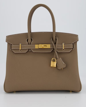 Hermès Birkin 30 Retourne Bag in Etoupe Veau Togo Leather with Gold Hardware