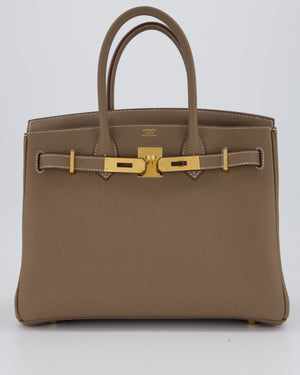 Hermès Birkin 30 Retourne Bag in Etoupe Veau Togo Leather with Gold Hardware