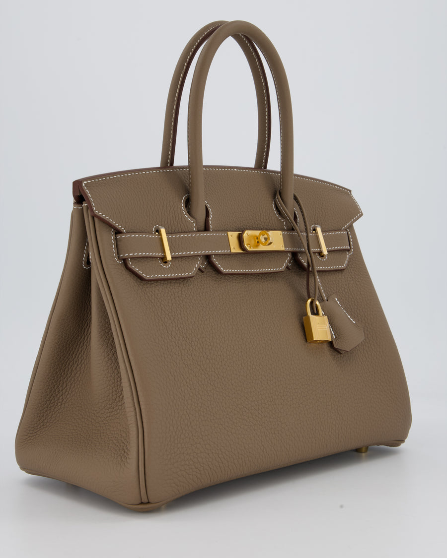 Hermès Birkin 30 Retourne Bag in Etoupe Veau Togo Leather with Gold Hardware