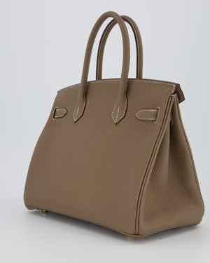 Hermès Birkin 30 Retourne Bag in Etoupe Veau Togo Leather with Gold Hardware