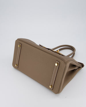 Hermès Birkin 30 Retourne Bag in Etoupe Veau Togo Leather with Gold Hardware
