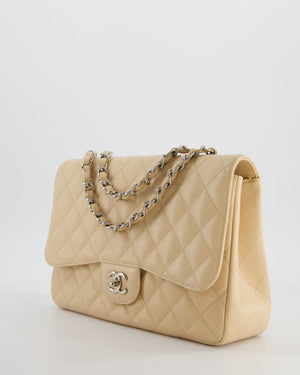 Chanel Beige Jumbo Classic Single Flap Bag in Caviar Leather with Silver Hardware