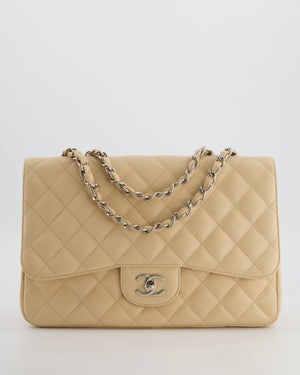 Chanel Beige Jumbo Classic Single Flap Bag in Caviar Leather with Silver Hardware